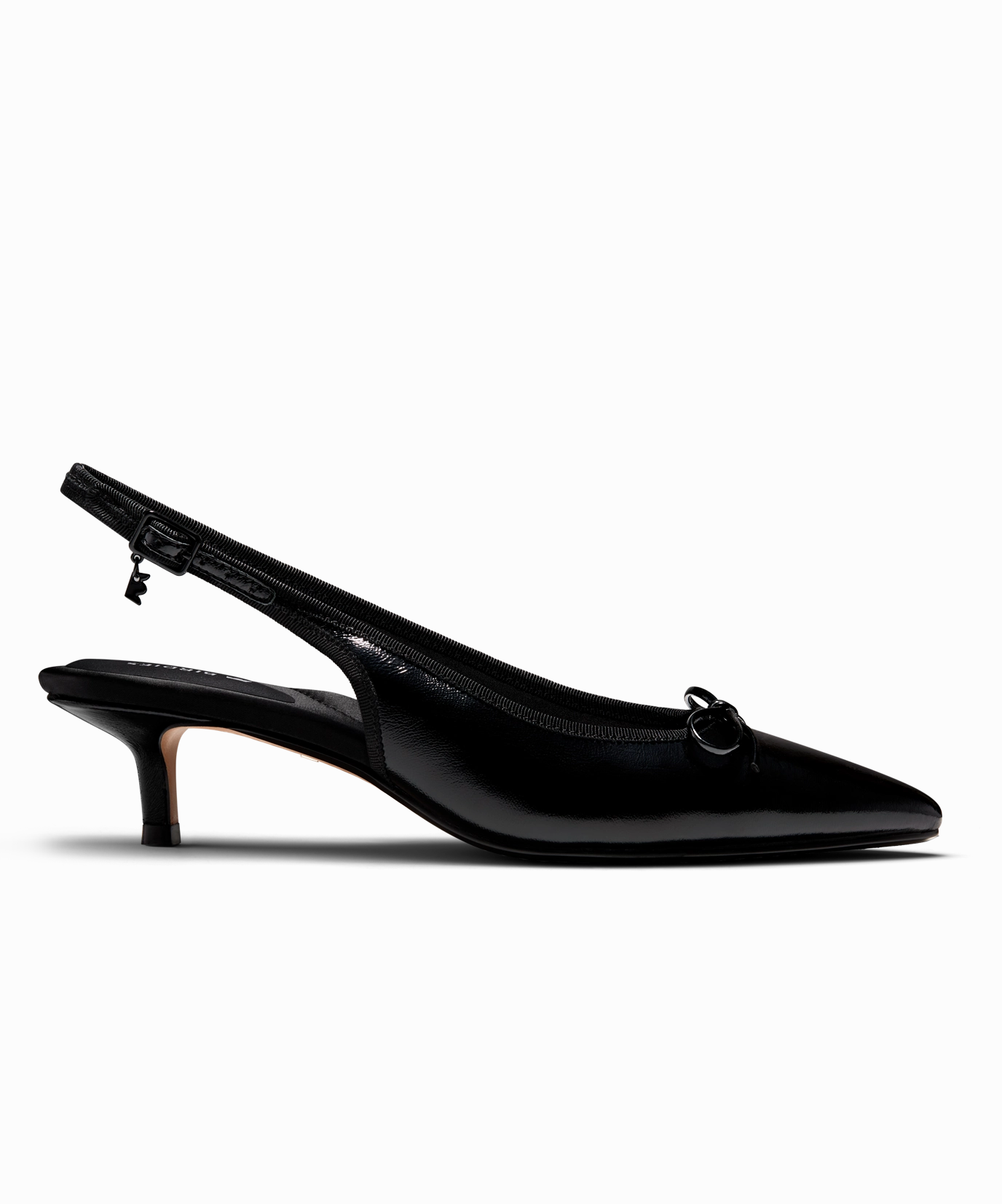 The Goldfinch Kitten Heel - Black Patent Leather Padded collar Supportive Core Weekend Warriors