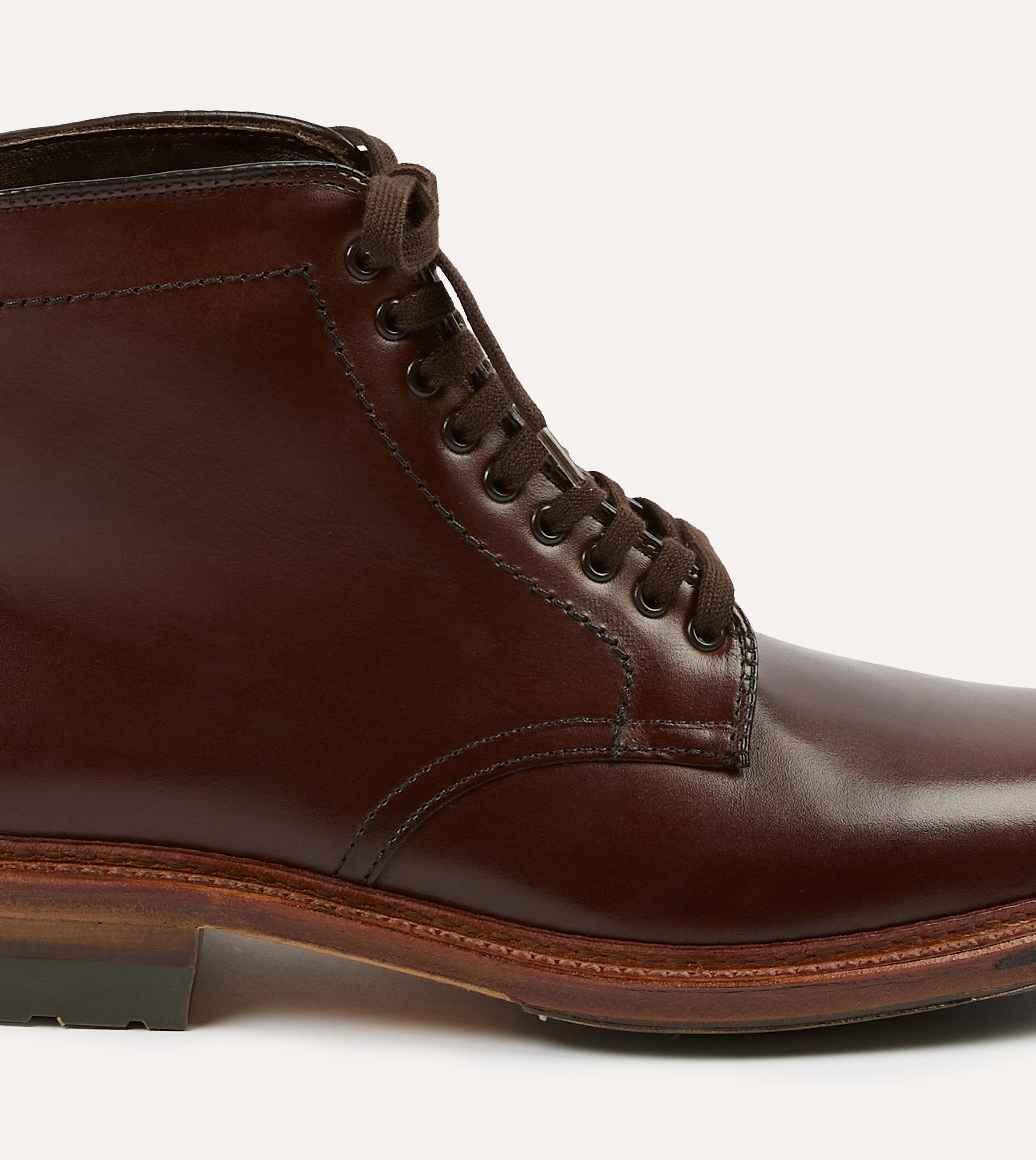 Burnished Leather Italian Line Alden Brown Calf Leather Plain Toe Boot