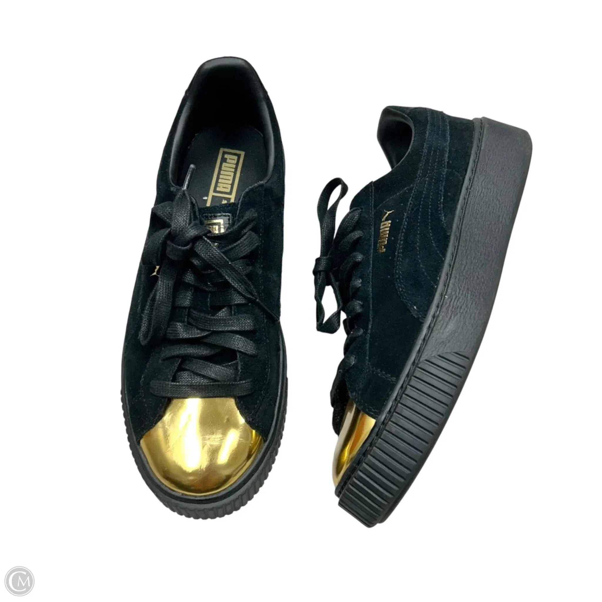 Shoes Sneakers By Puma In Black & Gold, Size: 10 Lifestyle Choice Compression Knit Upper