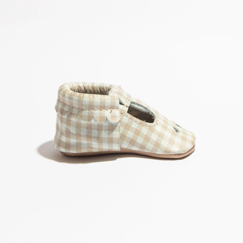 Almond Gingham Mary Jane Baby Shoe Abrasion Resistant Material