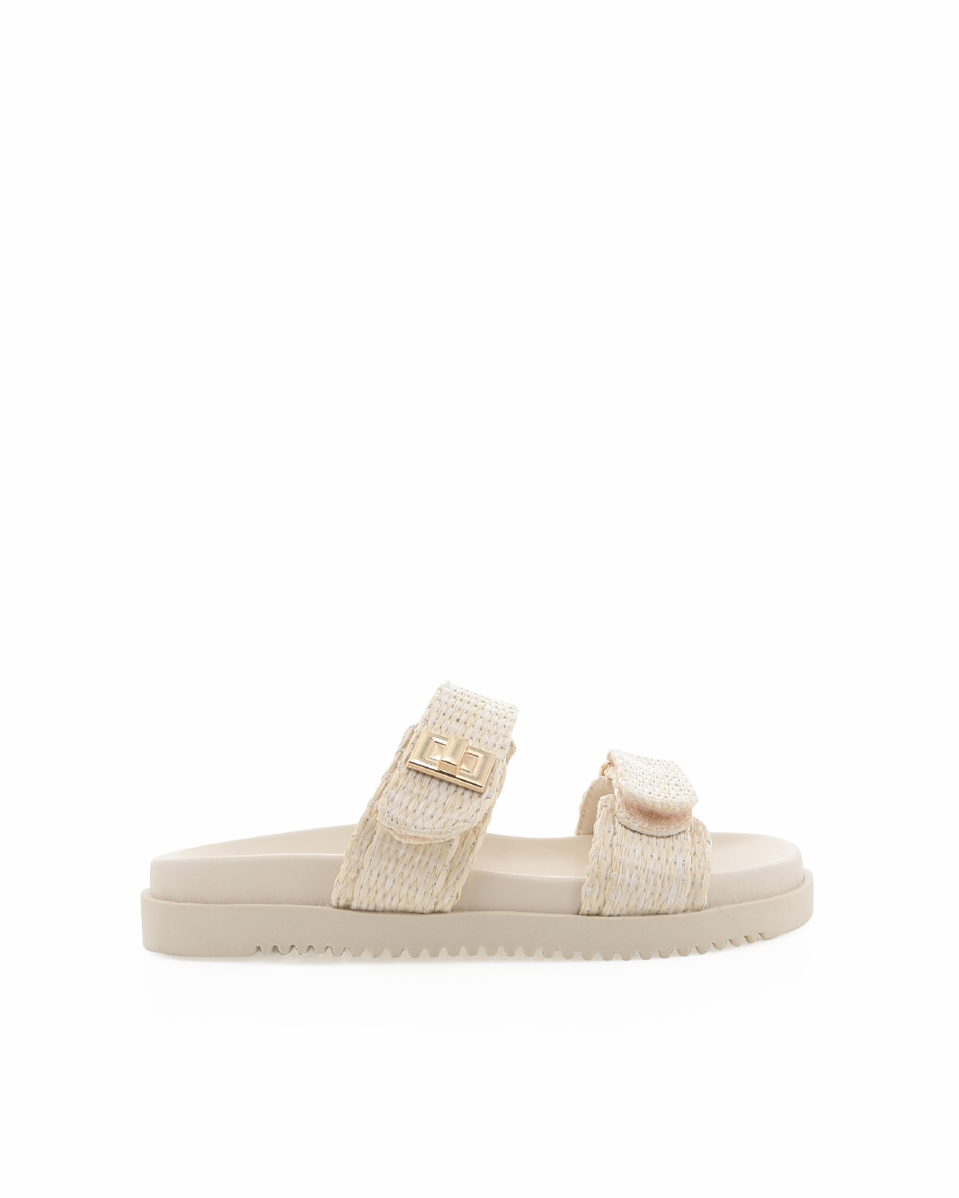 Comfy Travel Flats Flexible Sandals AMYLEE WIDE FIT - NATURAL RAFFIA