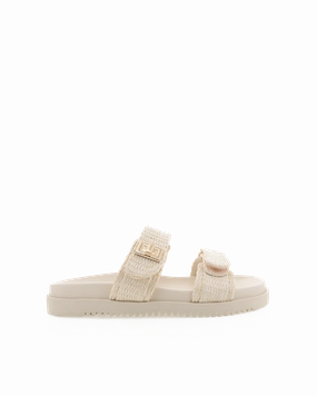 Comfy Travel Flats Flexible Sandals AMYLEE WIDE FIT - NATURAL RAFFIA