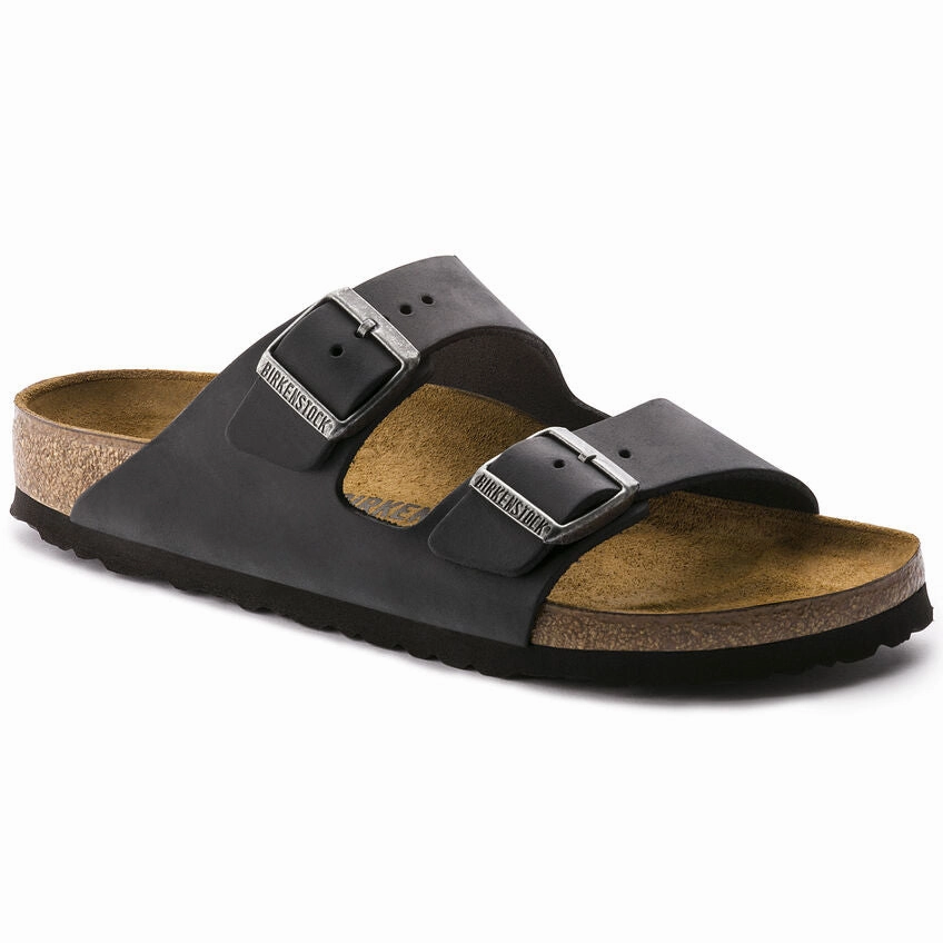 Seamless Fit Work Commute Dry Base Birkenstock Unisex Arizona Oiled Leather Sandal - Black