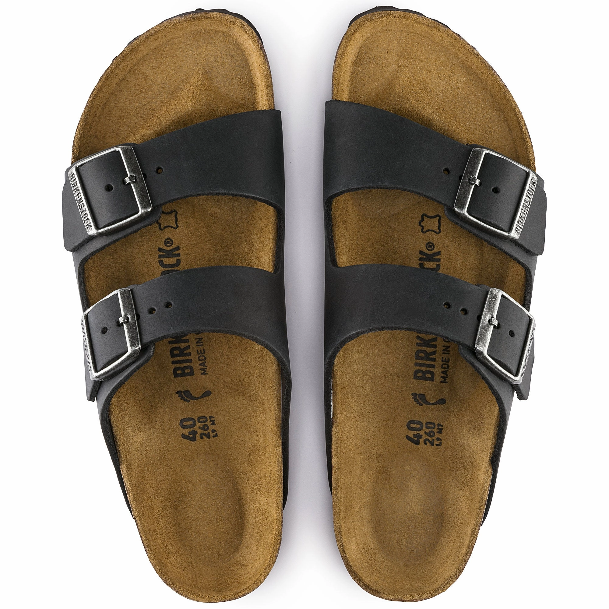 Birkenstock Unisex Arizona Oiled Leather Sandal - Black Durable Fabric Wide Base Stabilization