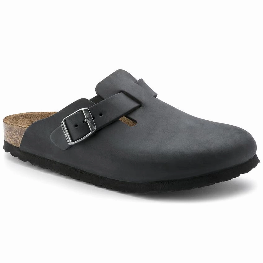 Comfort Adventure Sandals Classic Comfort Slides Birkenstock Unisex Boston Oiled Leather Clog - Black