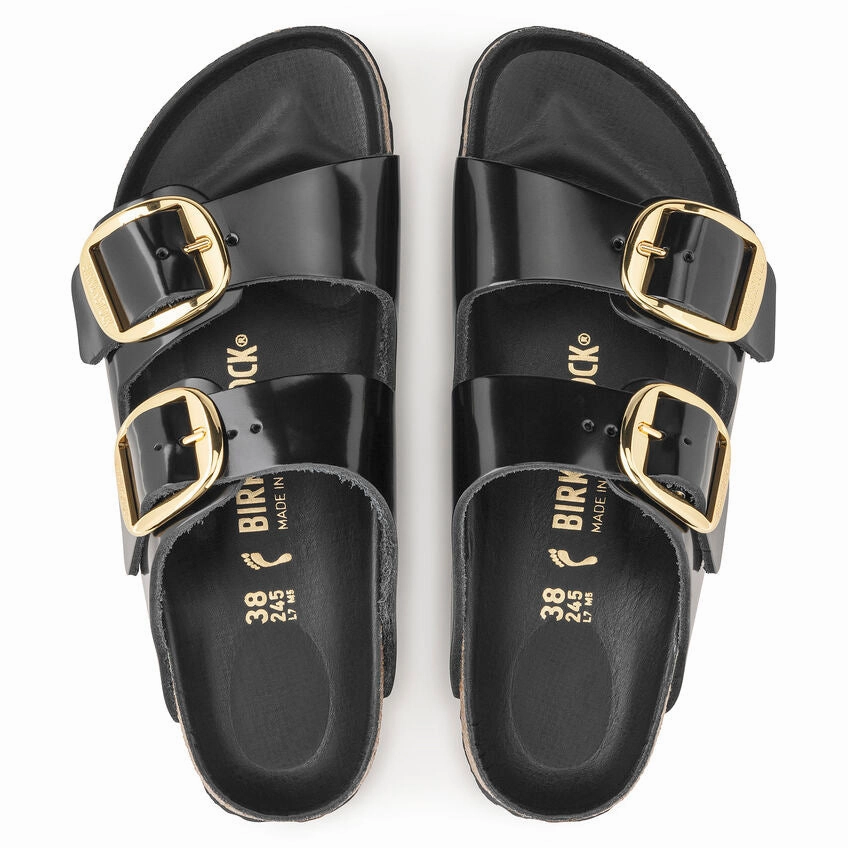 Adjustable Straps Simple Lifestyle Slides Birkenstock Women's Arizona Big Buckle Sandal - High Shine Black