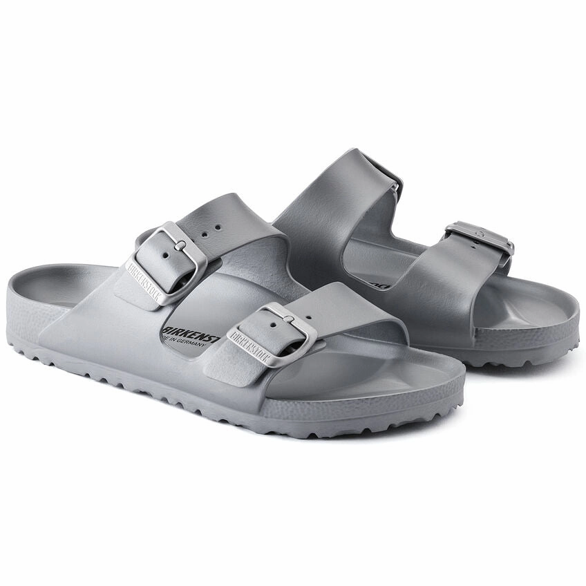 Birkenstock Women's Arizona EVA Sandals - Metallic Silver Flexibility Feature Cross Road