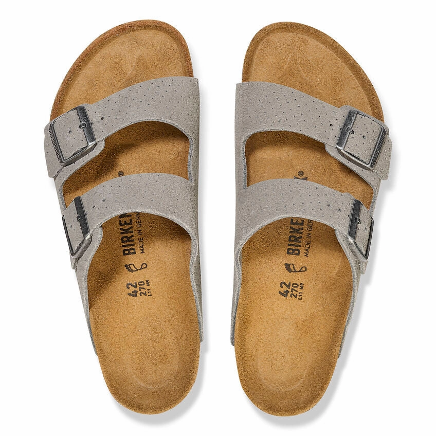 Birkenstock Women's Arizona Suede Embossed - Dotted Stone Coin Lightweight Slippers
