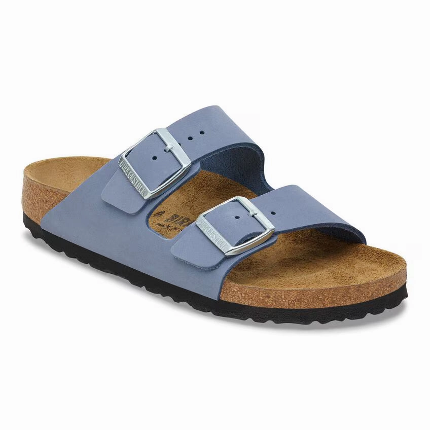 Smart Casual Shoes Premium Lifestyle Sandals Birkenstock Women's Nubuck Leather Arizona Sandal - Stone Blue
