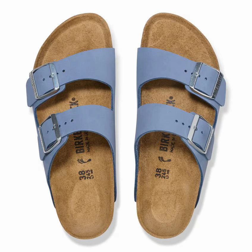 Birkenstock Women's Nubuck Leather Arizona Sandal - Stone Blue Versatile Sandals Comfort Lifestyle Slides