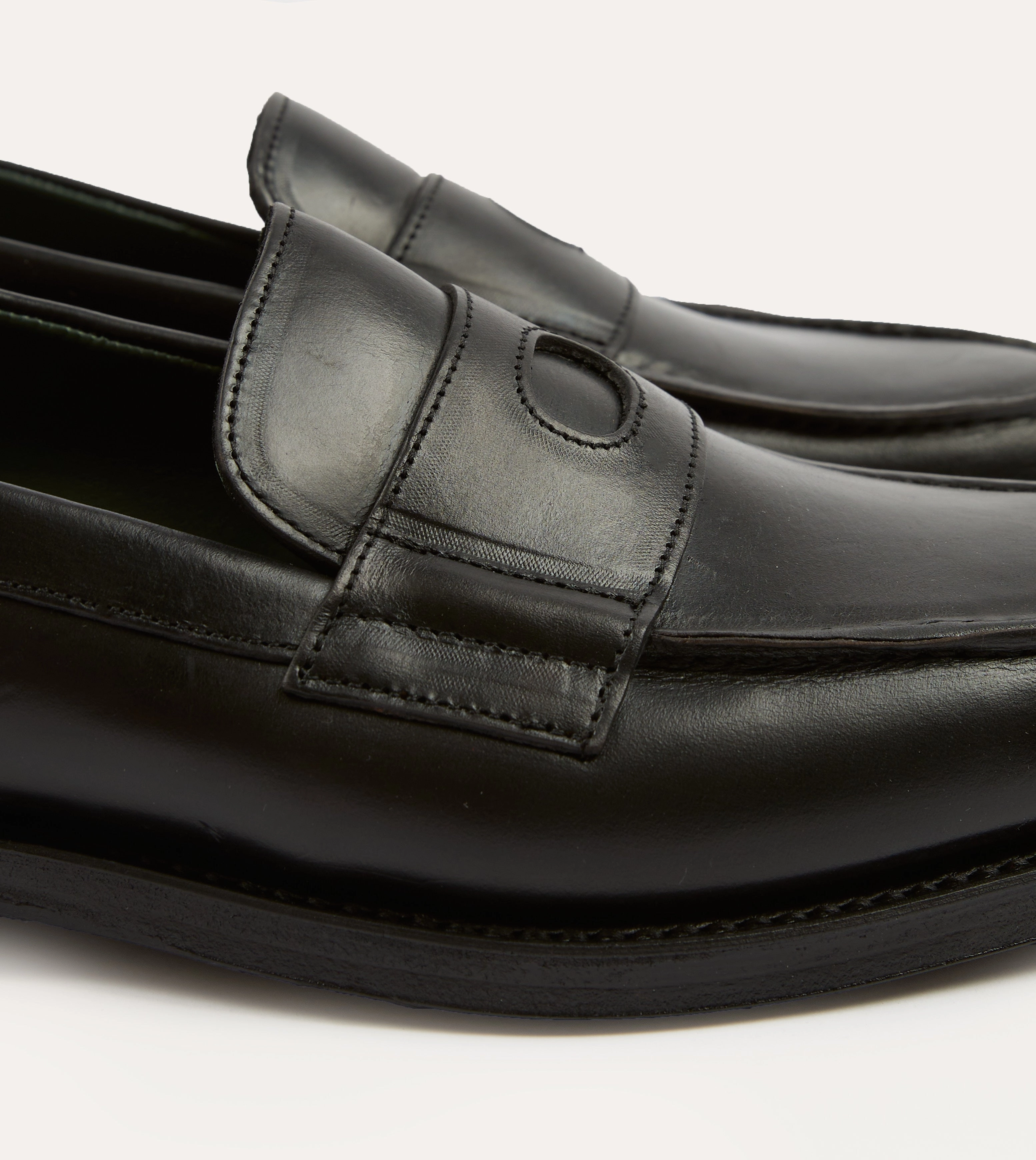 Black Leather Charles Goodyear Welted Penny Loafer Round Toe Design