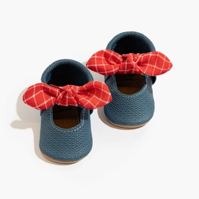 SnugFit Flexible Sole Blue Jean Knotted Bow Baby Shoe