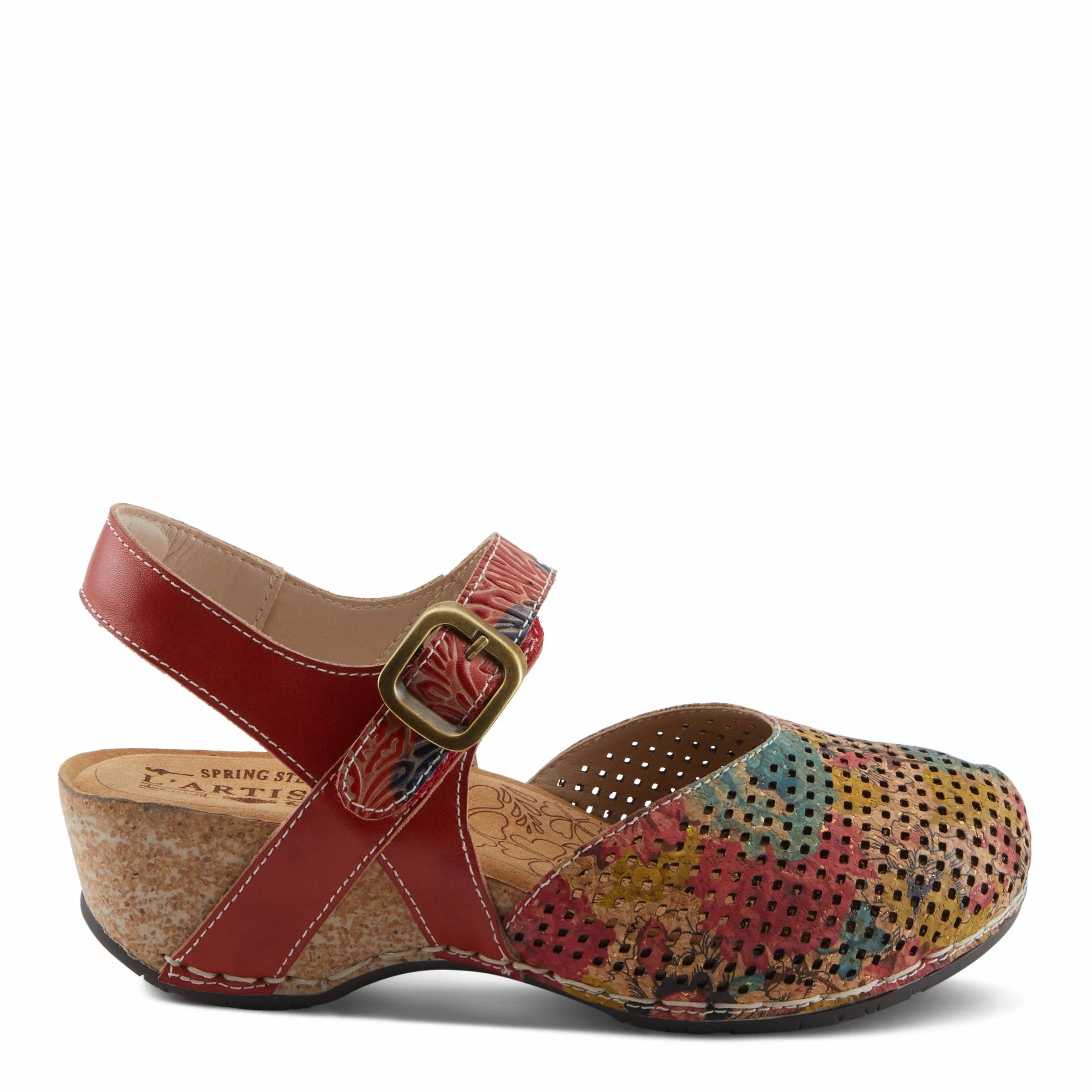 Comfort Outsole Non Slip Tread Pattern L'artiste by Spring Step Women's Koraline Hand Painted Clog - Red Multi
