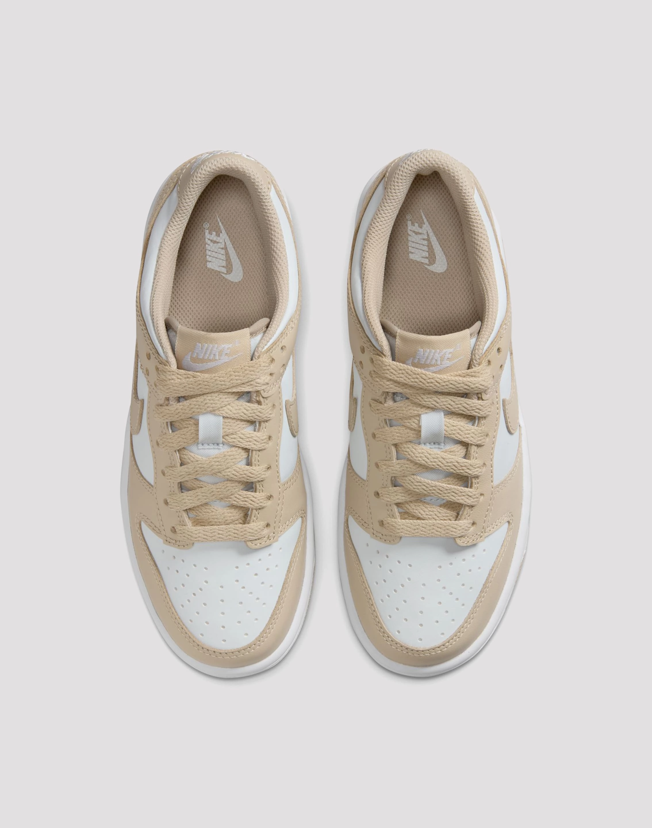 Nike Dunk Low Grade School Boys' "Desert Khaki/Pure Platinum" Odor Control Technology Slip Resistant Tread Pattern
