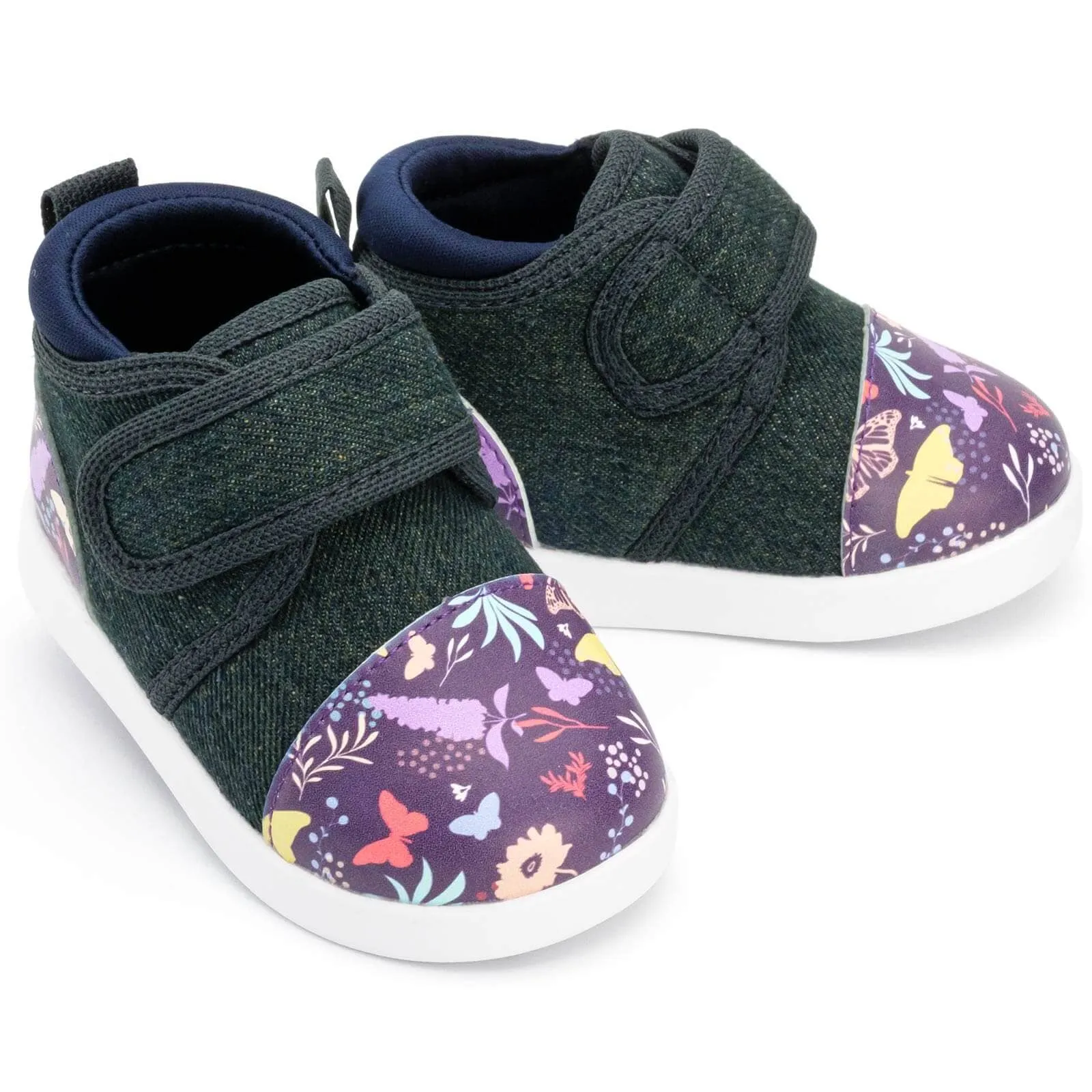 Butterfly Daydream Squeakerless Toddler Shoes | Purple/Denim Patterned kids' clothes Beach - friendly kids' shoes