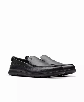 Clarks Men's Flexway Step Leather Slip Ons - Black French Soft