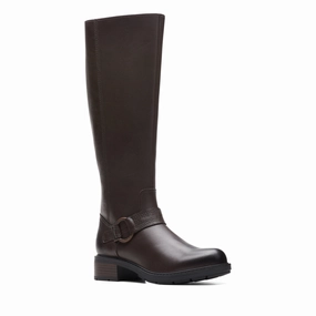 Clarks Women's Hearth Rae - Dark Brown Leather Bright tone