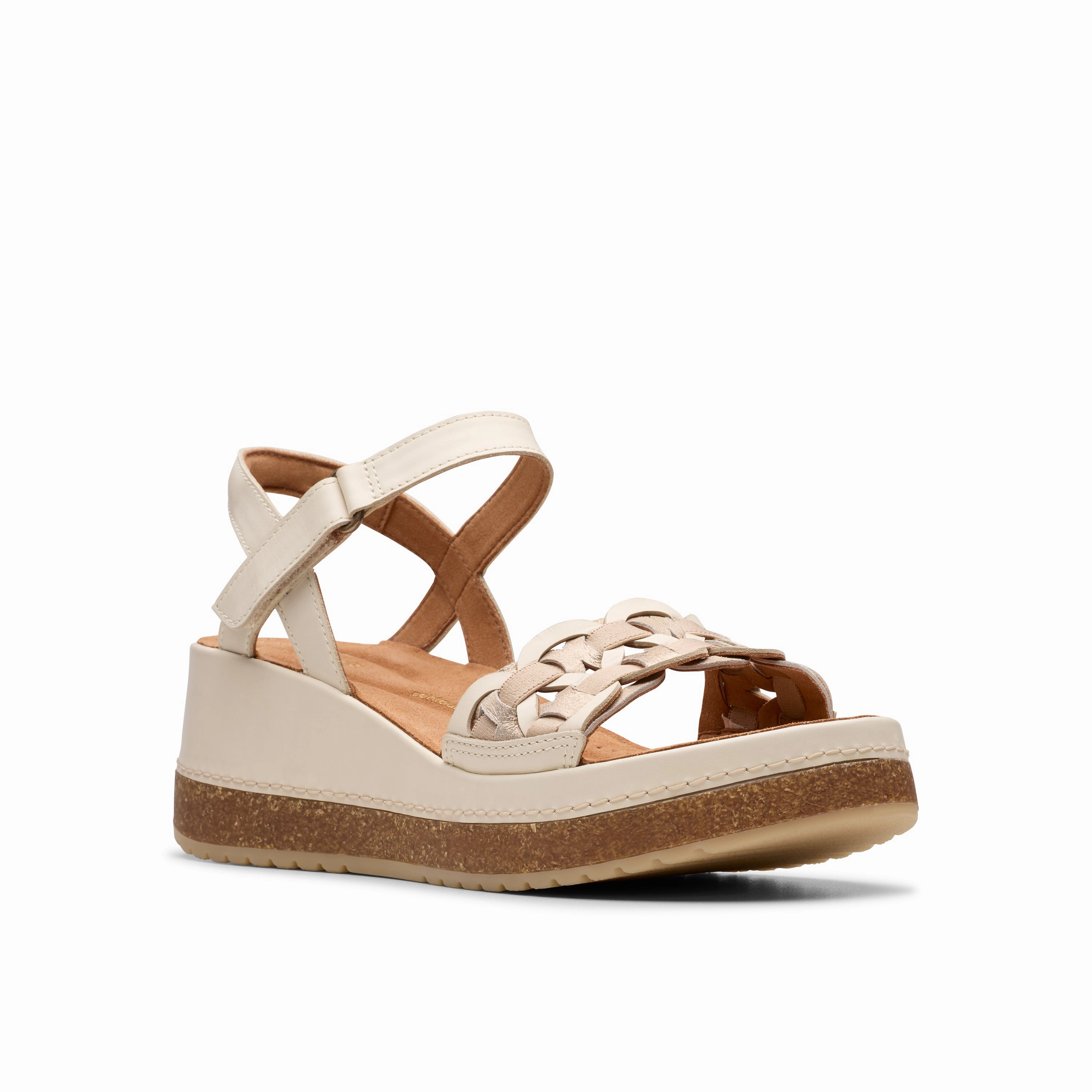 Clarks Women's Kassanda Bar Wedge Sandal - Creme Multi Spring Jump