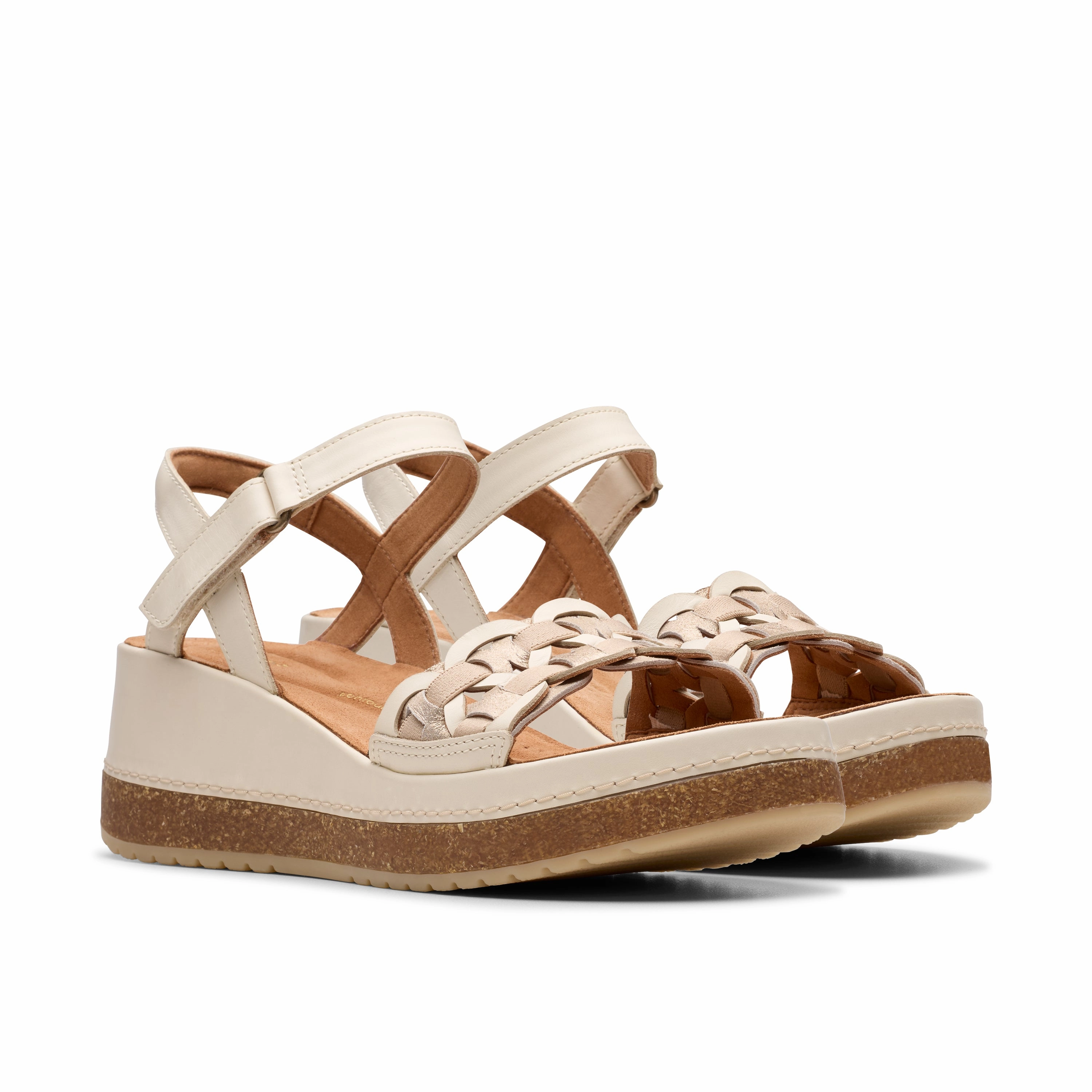 Lightweight EVA Material Wool Warm Clarks Women's Kassanda Bar Wedge Sandal - Creme Multi