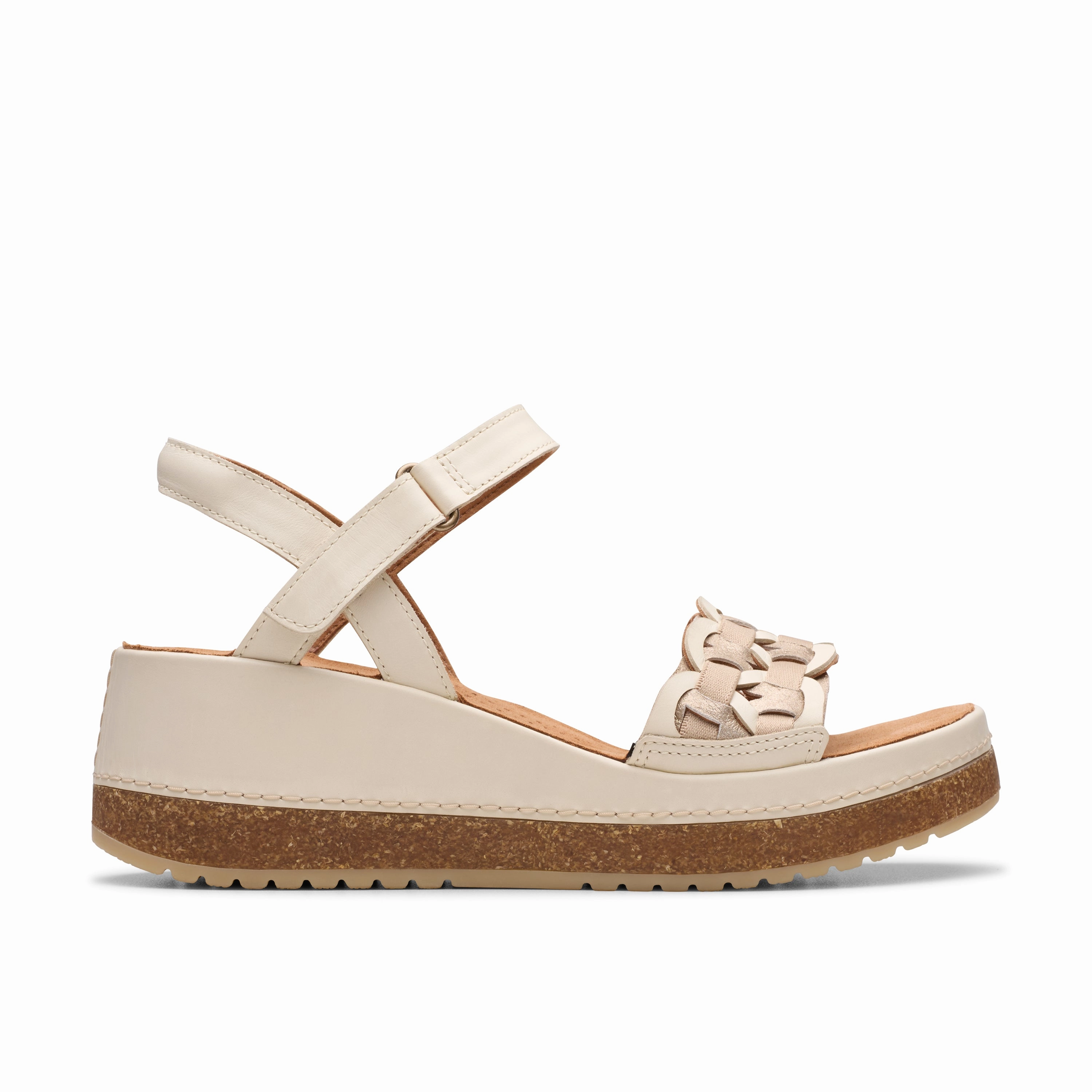 Clarks Women's Kassanda Bar Wedge Sandal - Creme Multi Shine Tone City Run