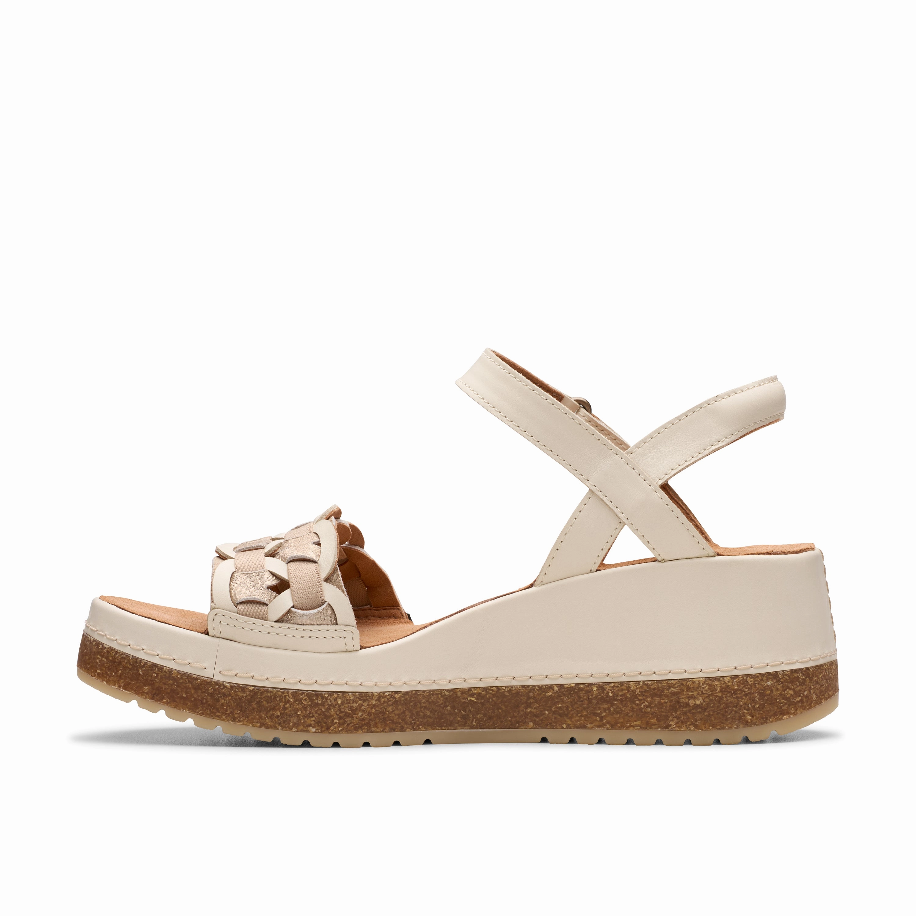 Shock Resistant Clarks Women's Kassanda Bar Wedge Sandal - Creme Multi