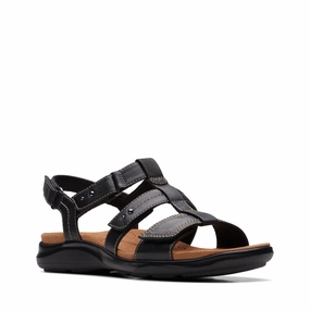 Clarks Women's Kitly Step Back Strap Sandal - Black Autumn Cool Wide Base