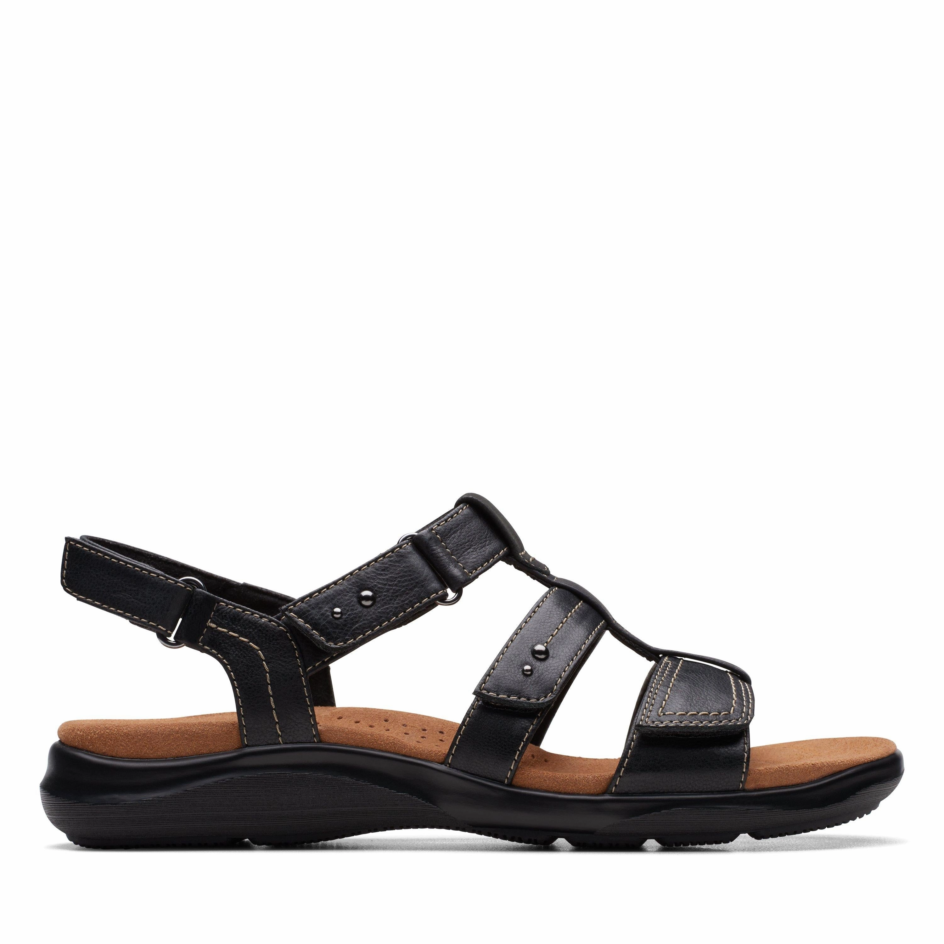 Clarks Women's Kitly Step Back Strap Sandal - Black Casual Move Adjustable Lace Closure