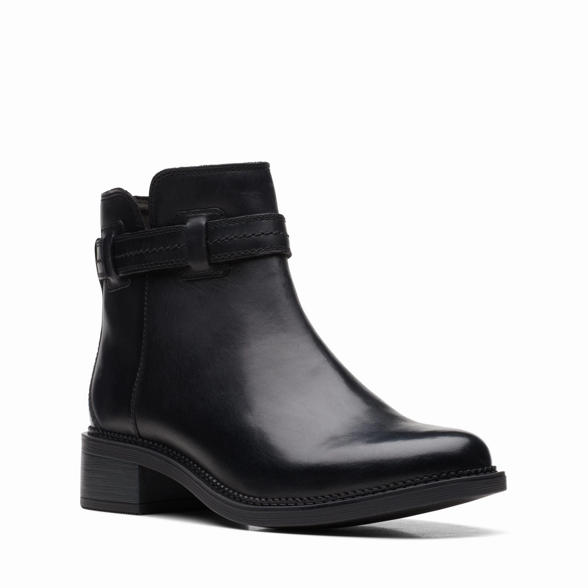 Clarks Women's Maye Ease Boot - Black Leather All Day Rainy Day