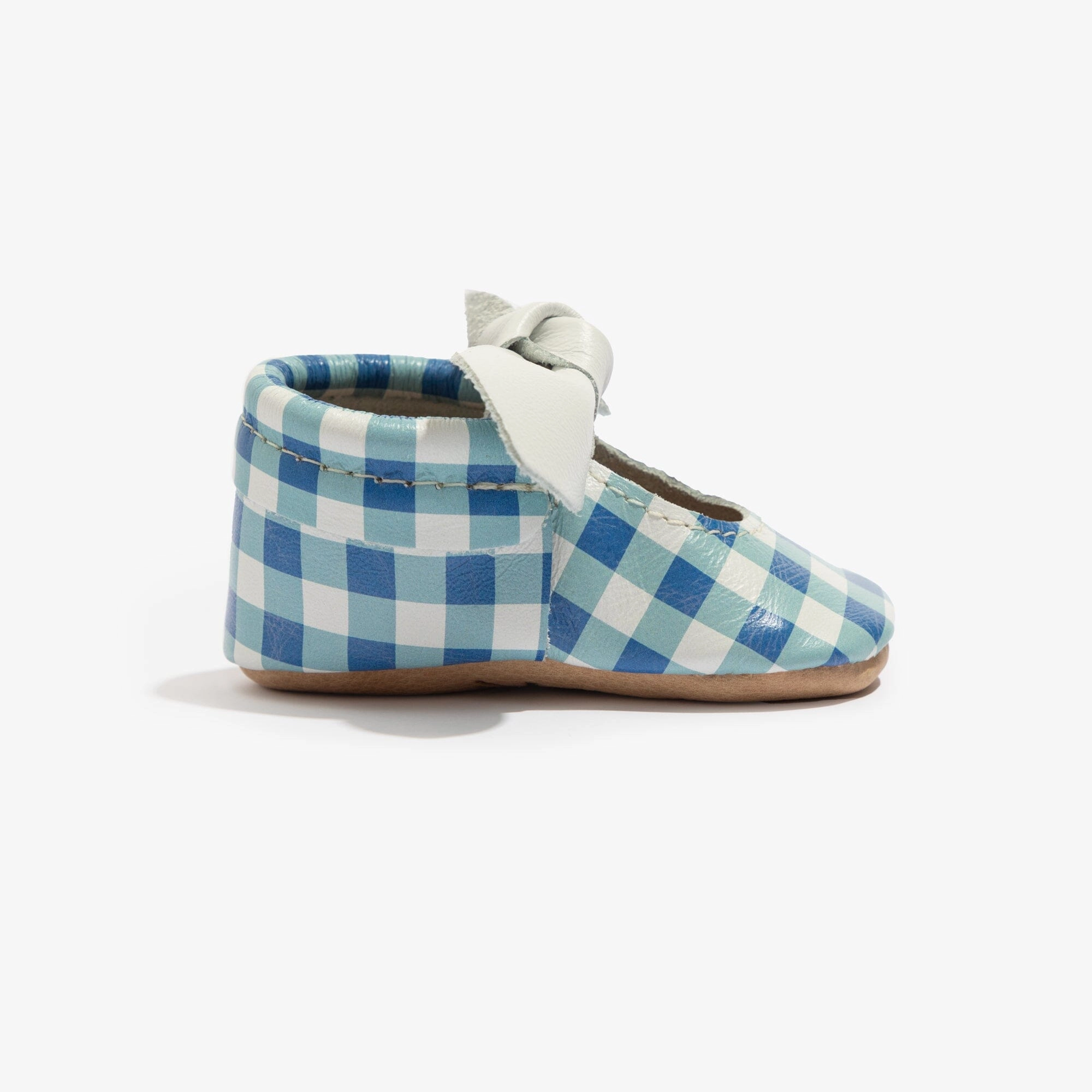 Dorothy Gingham Knotted Bow Baby Shoe Padded Ankle Support HandStitchedEdge