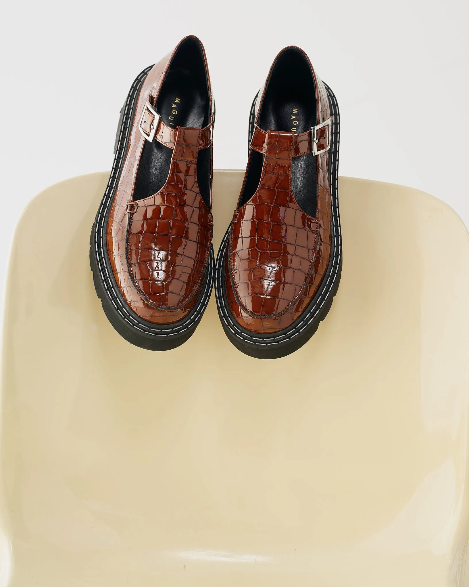 Neiva Brown Mary Jane Low Heel Wash Safe