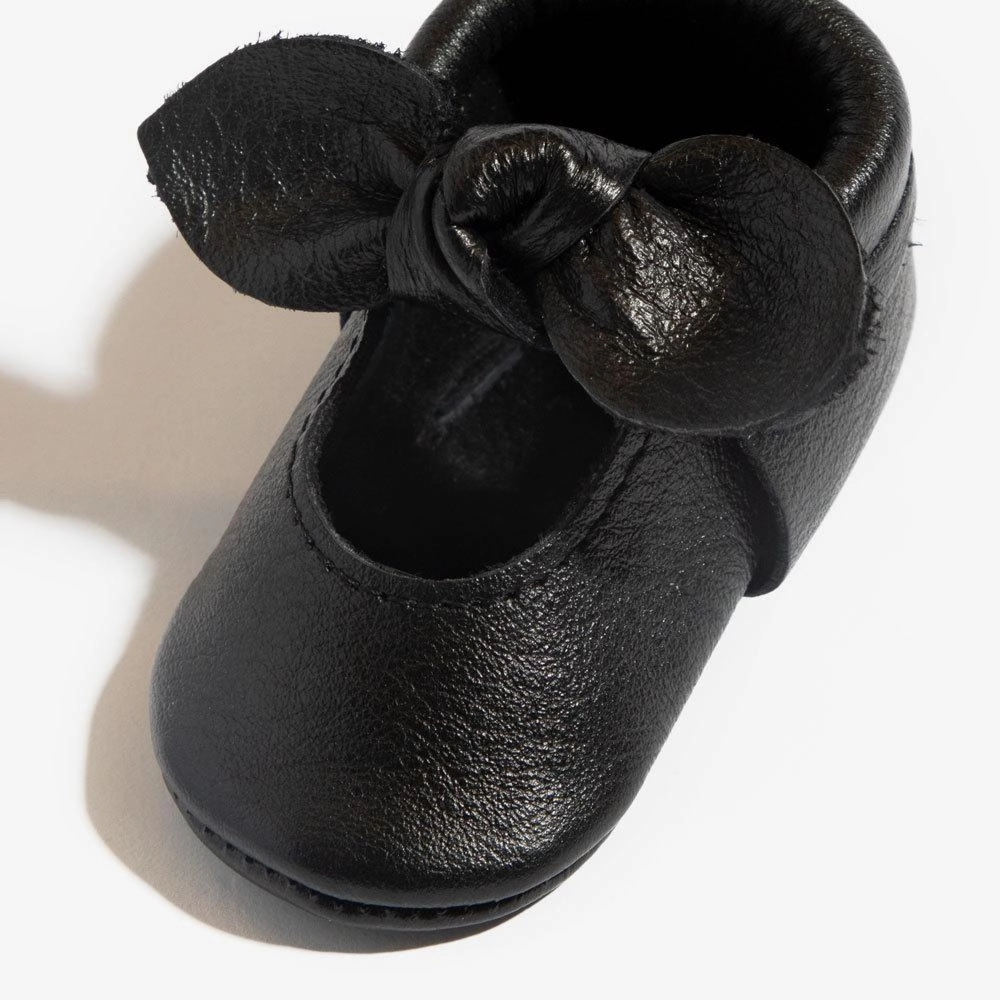 Soft Sole Ebony Knotted Bow Baby Shoe