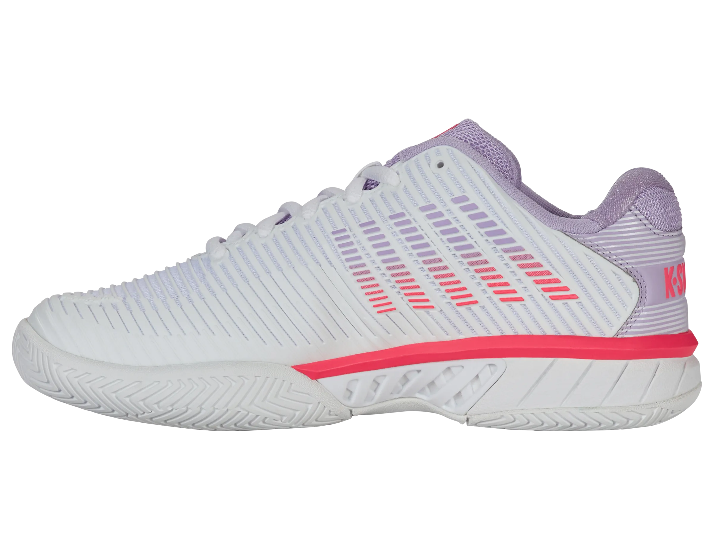 96807-182-W | HYPERCOURT EXPRESS 2-WIDE | WHITE/ORCHID PETAL/NEON BLAZE Game Fit