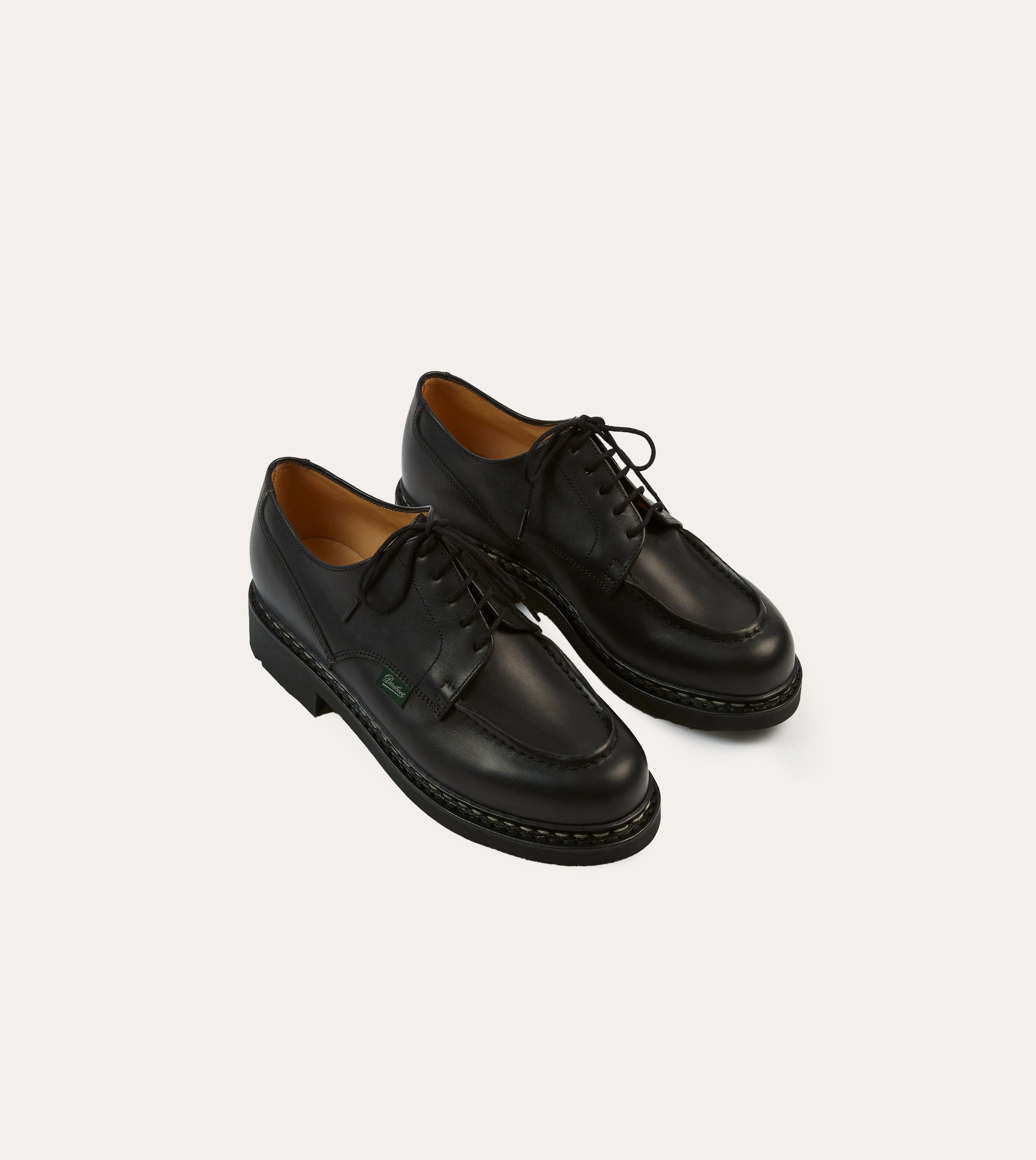 Paraboot Chambord Black Leather Derby Shoe Elastic synthetic leather