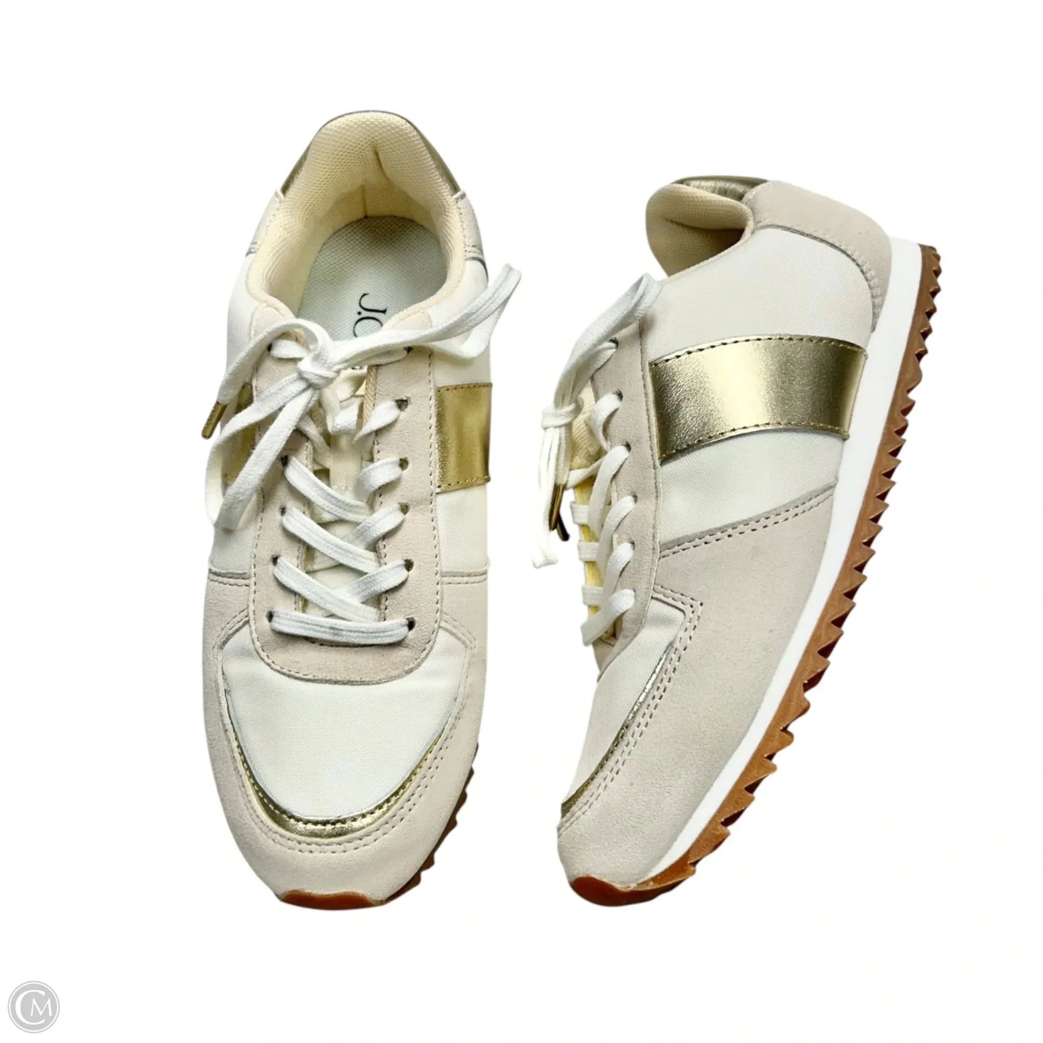 Shoes Sneakers By J. Crew In Gold & White, Size: 6 Adaptive Flex Notches Hexagonal Lug Pattern