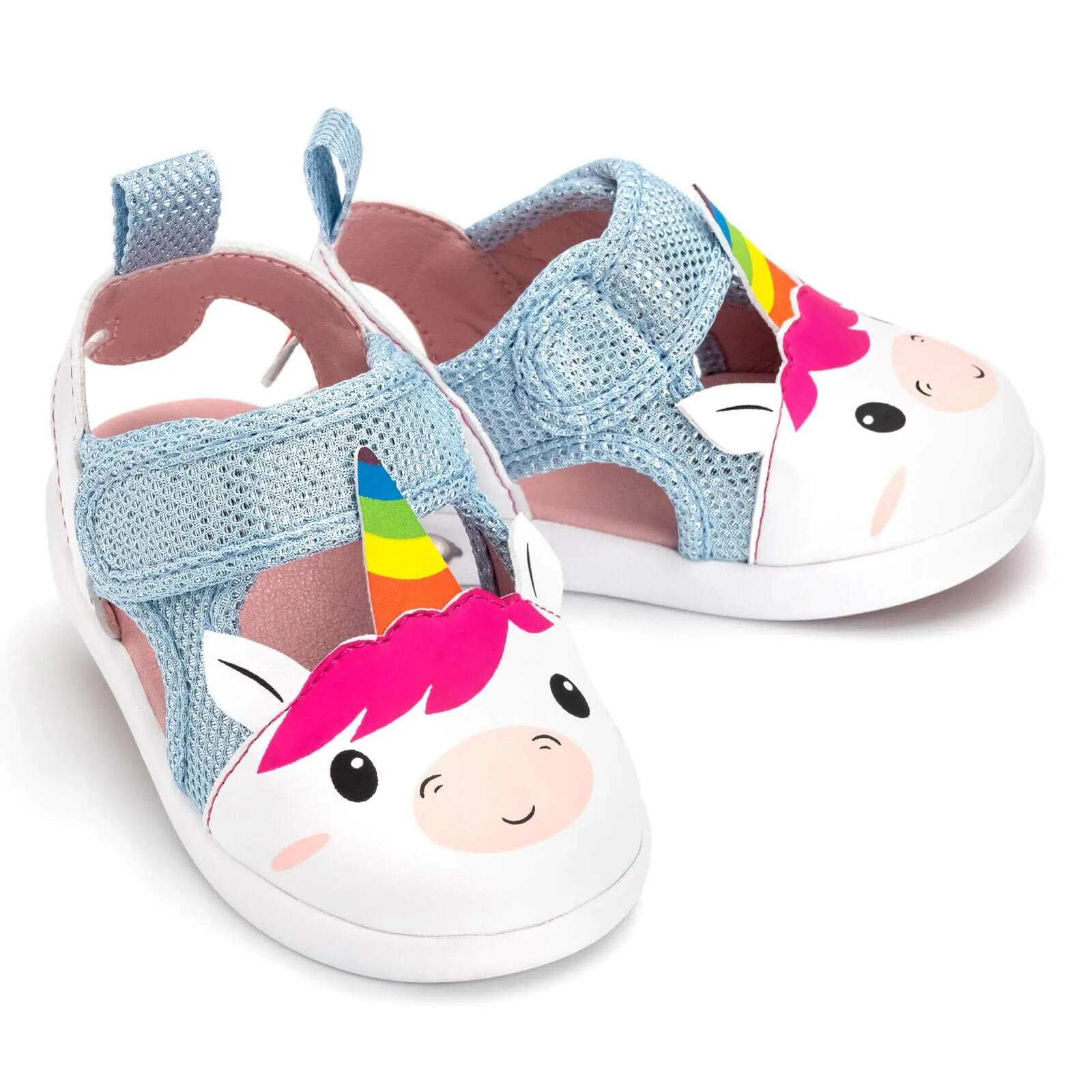 Stretchable Upper Unicorn Squeaky Toddler Sandals | White/Sparkly Blue
