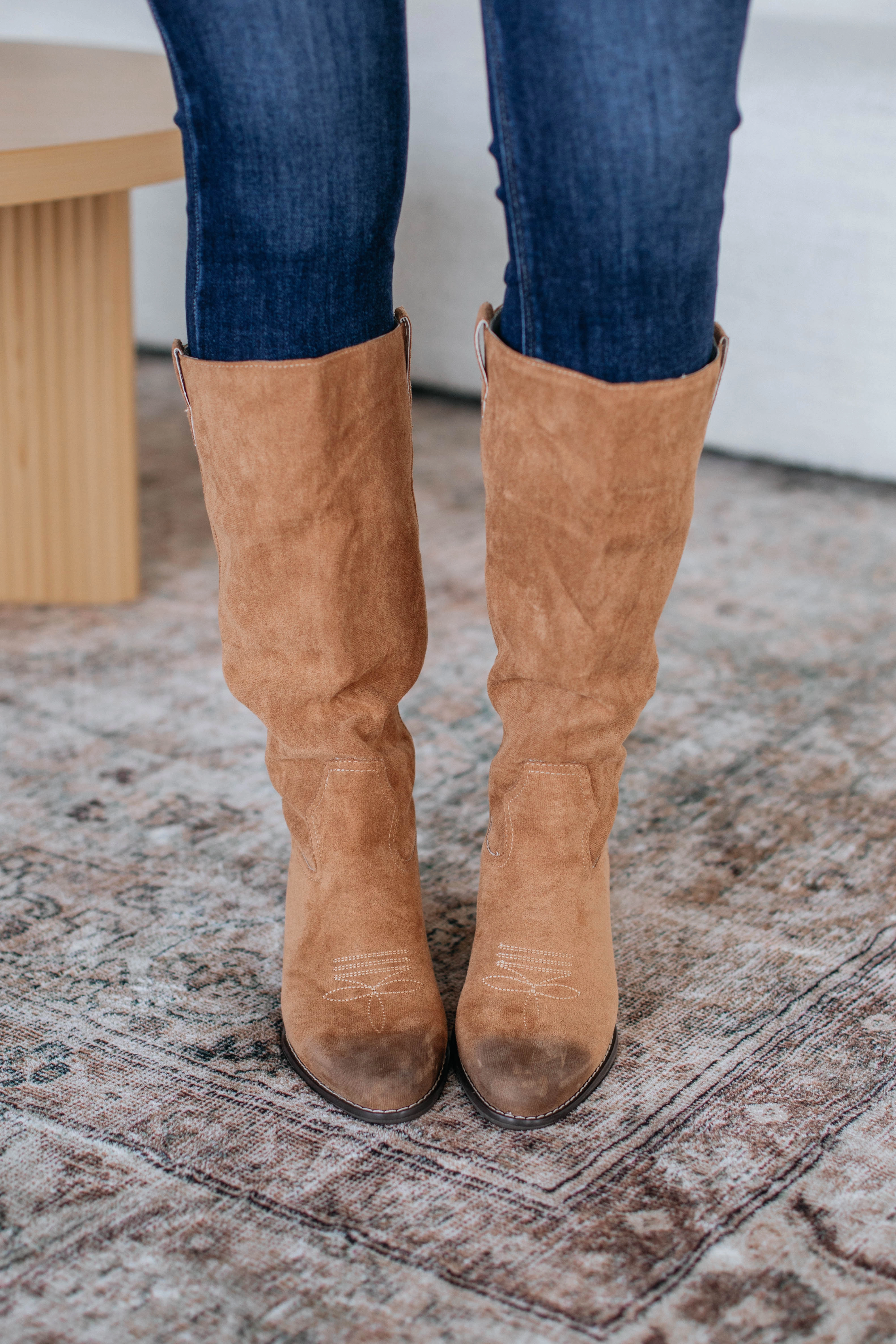Bold Neon Handle With Caution Boots - Taupe