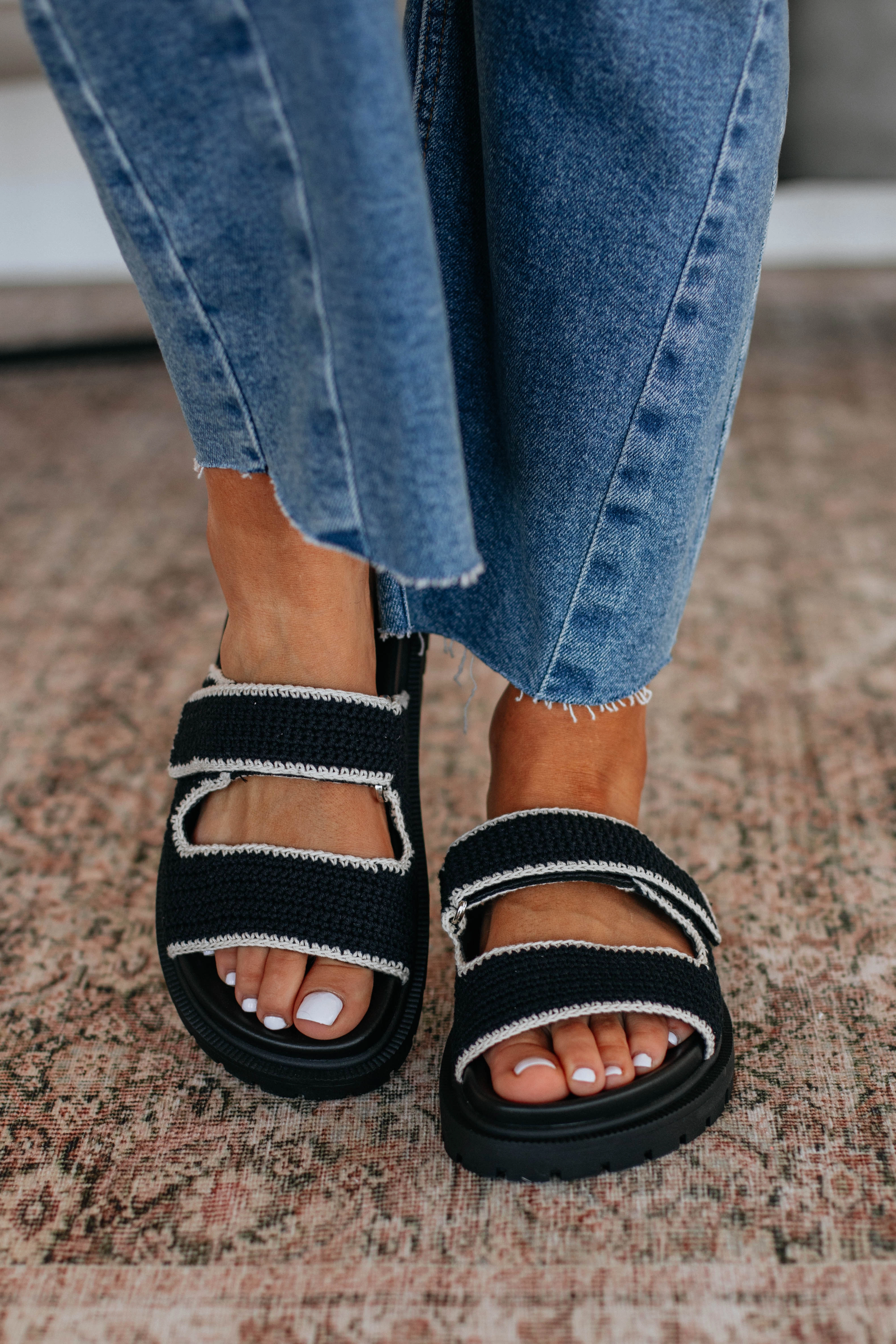 Headed Your Way Sandals - Black Impact Resistant Heel