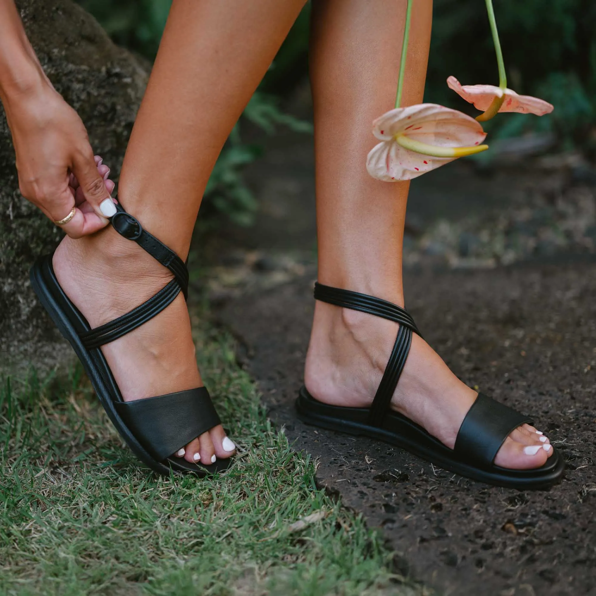 Tiare Wrap - Black Walk Control Stylish Outdoor Sandals