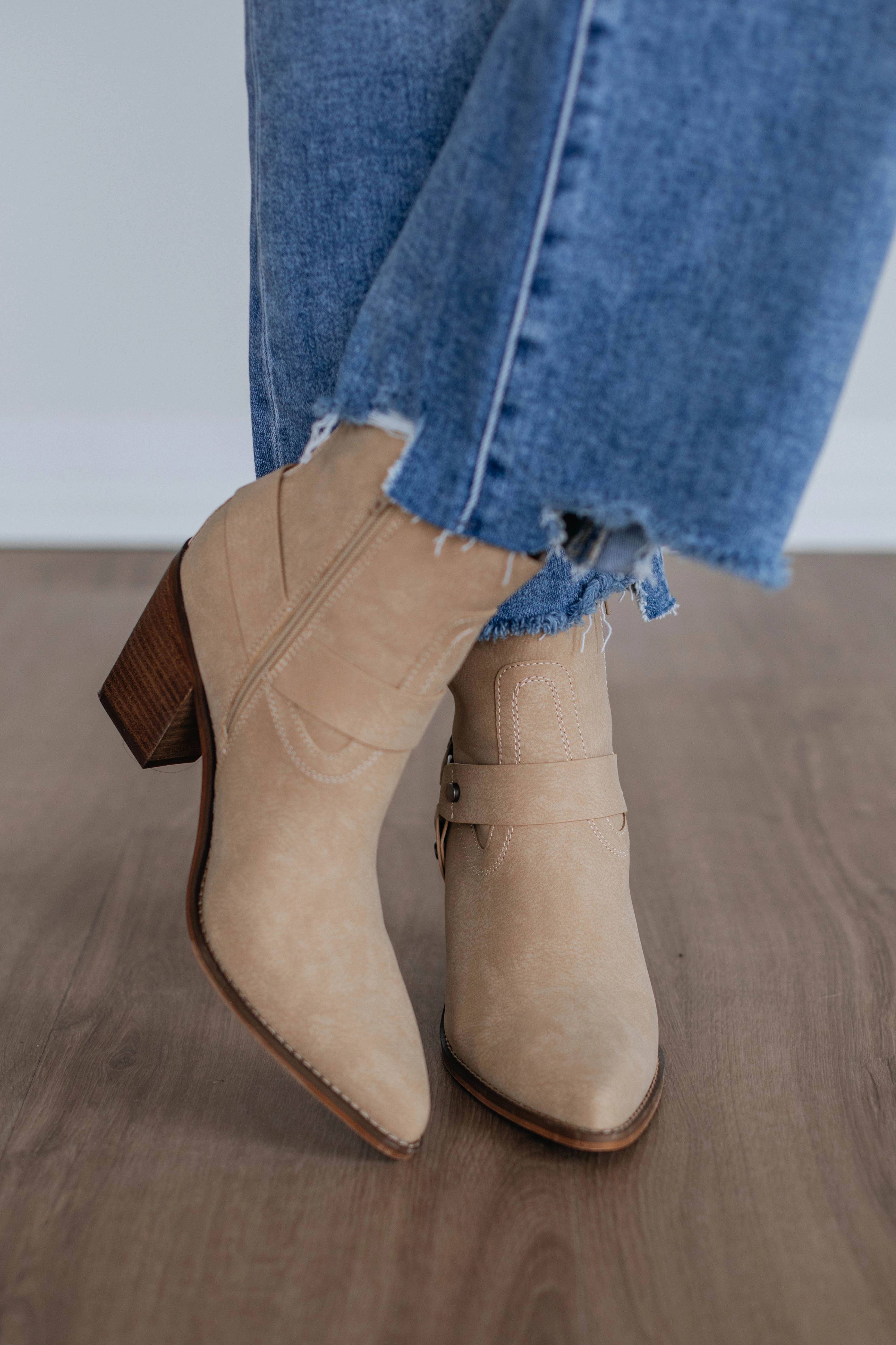 Here For A Good Time Boots - Taupe Stretchable Material Wear Resistant Outsole