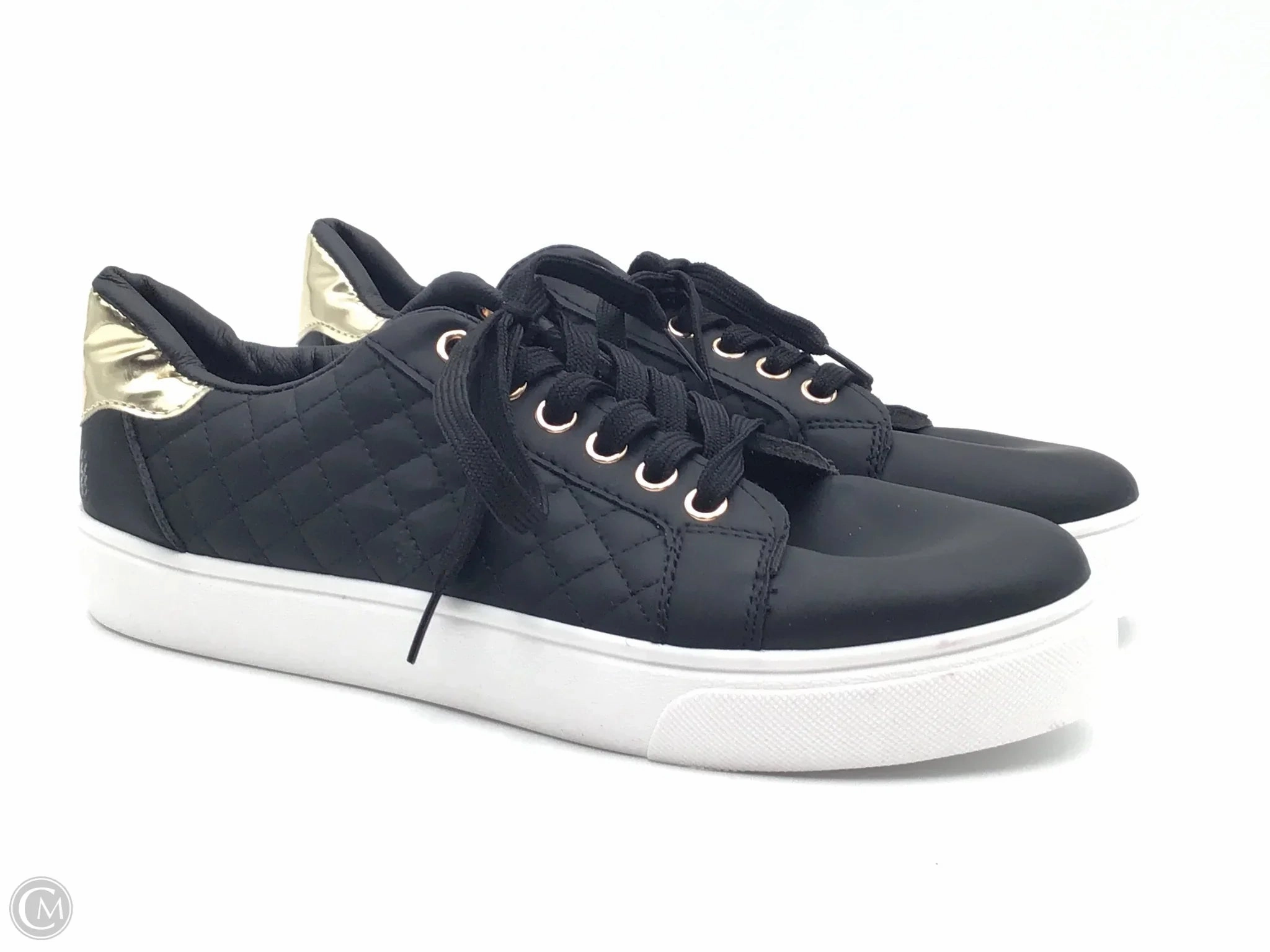 Shoes Sneakers By Clothes Mentor In Black & Gold, Size: 9 Heel Cup Stability Orthopedic Footbed Technology