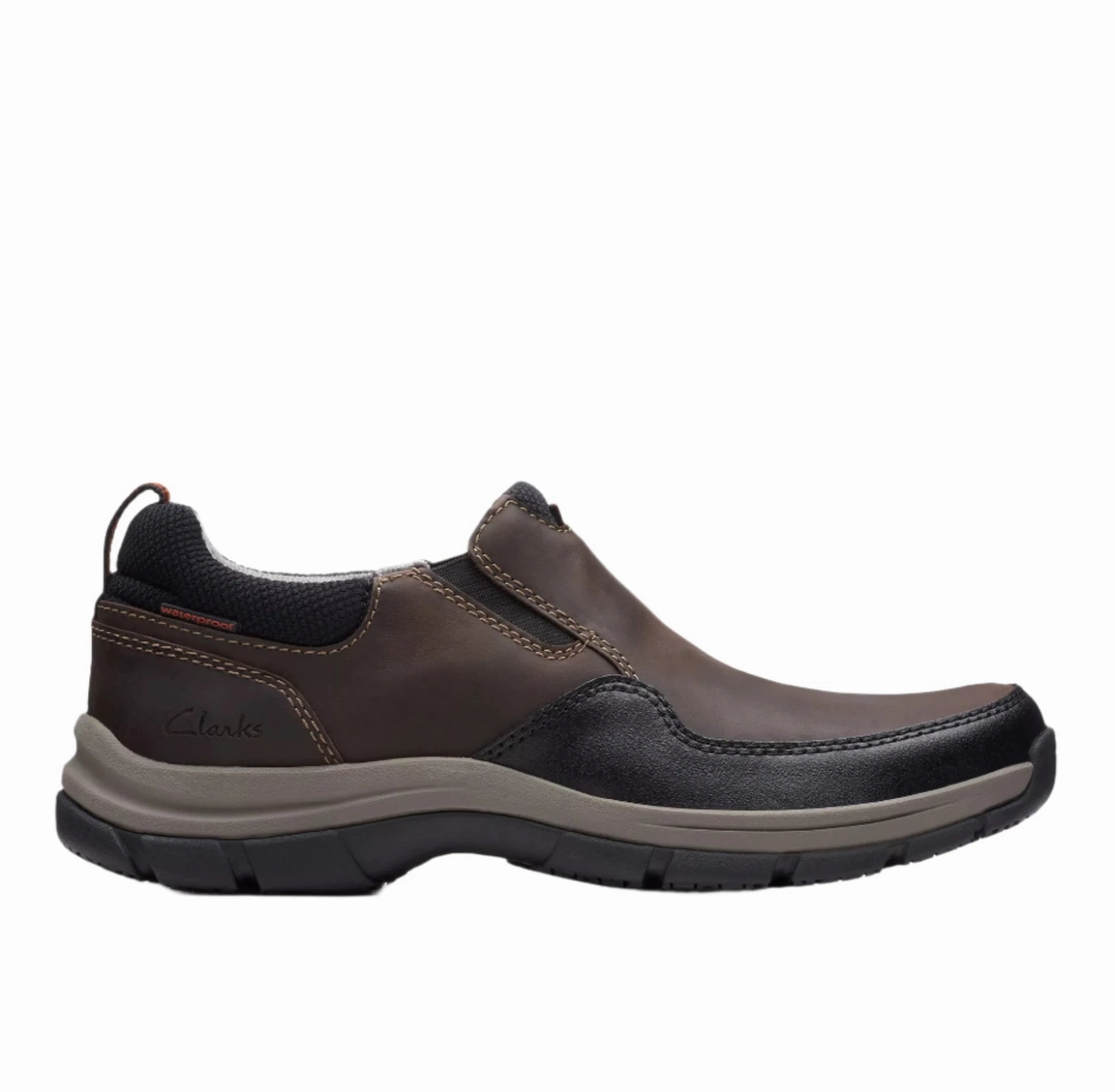 Clarks Men's Walpath Waterproof Step Slip-On - Dark Brown Contoured Footbed Sweat Resistant Standing Workers