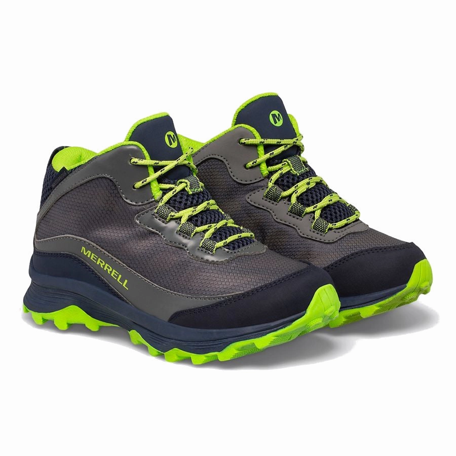 Merrell Kids' Moab Speed Mid Waterproof - Navy/Grey/Lime Arch Support Health Focused