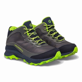 Merrell Kids' Moab Speed Mid Waterproof - Navy/Grey/Lime Arch Support Health Focused