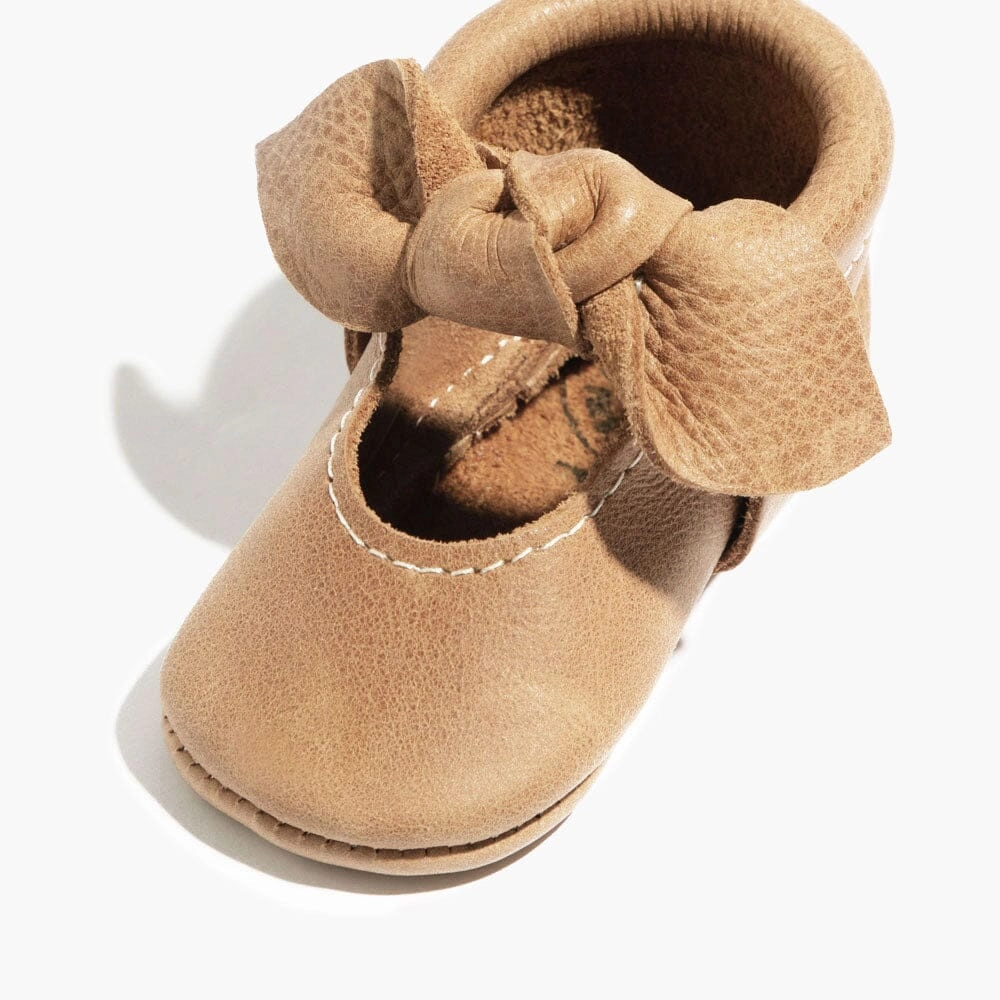 Weathered Brown Knotted Bow Baby Shoe Mesh kids' shoes OdorControl