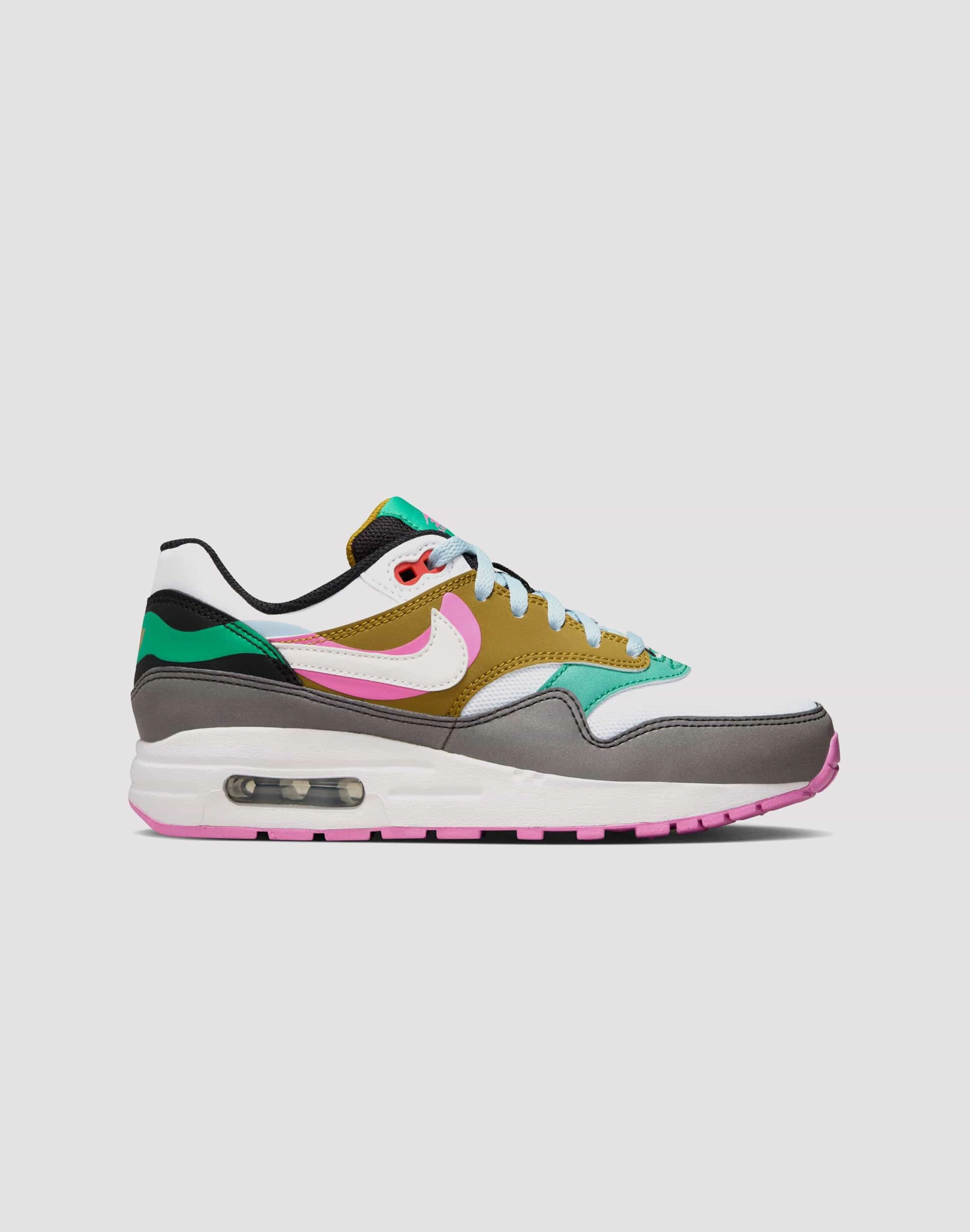 Multi Density Foam Nike Air Max 1 SE Grade School Girls' Black/White/Playful Pink/Stadium Green