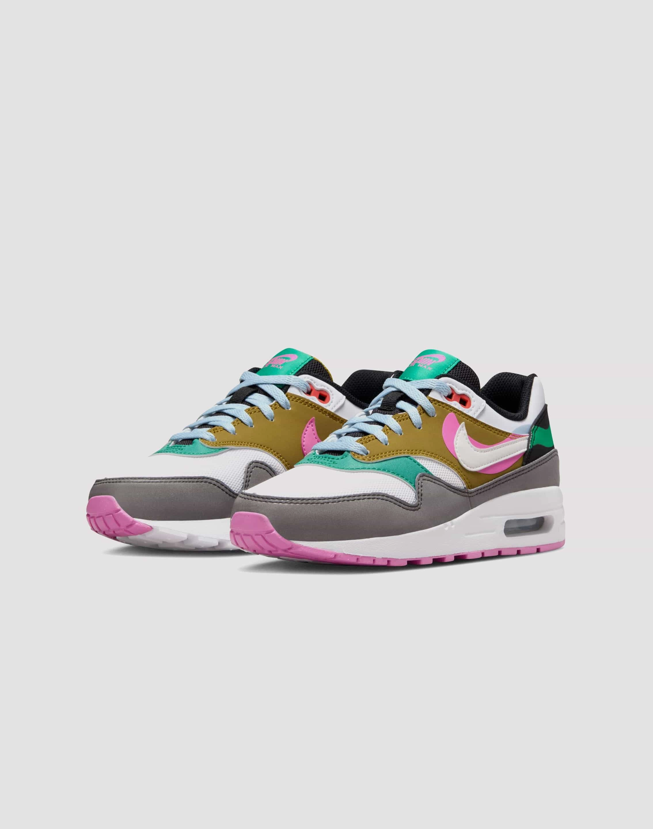 Nike Air Max 1 SE Grade School Girls' Black/White/Playful Pink/Stadium Green ComfortCushioning