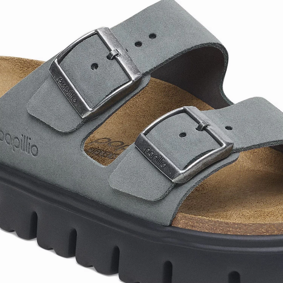 Chic Style Slides synthetic material Papillio by Birkenstock Women's Arizona Chunky Sandal - Basalt Grey Suede