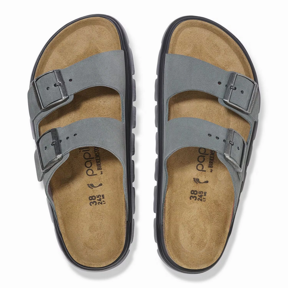 Toe Post Modern Slides Papillio by Birkenstock Women's Arizona Chunky Sandal - Basalt Grey Suede