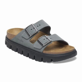 Papillio by Birkenstock Women's Arizona Chunky Sandal - Basalt Grey Suede Slip Off Everyday Fit Shoes
