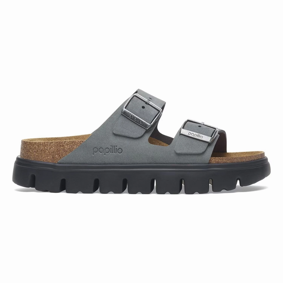 Papillio by Birkenstock Women's Arizona Chunky Sandal - Basalt Grey Suede Trend Lifestyle Sandals